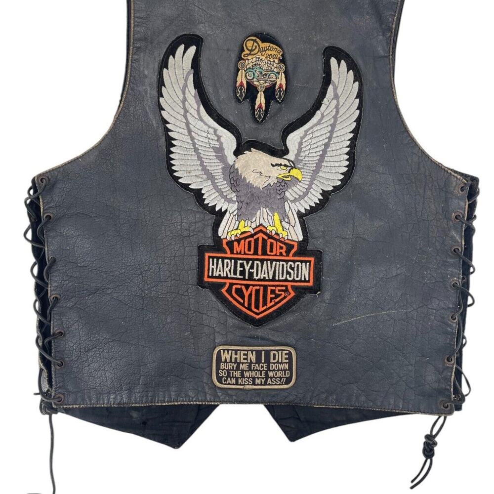 Wild Rider biker leather vest harley davidson patch Size M vintage - Picture 2 of 6